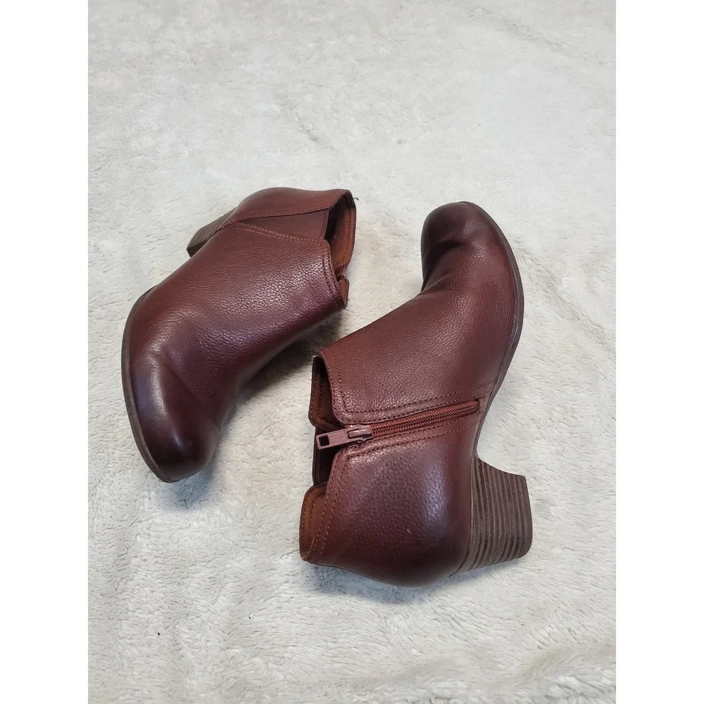Clarks Tan Brown Leather Zipper Festival Boho Moto Preppy Heel Ankle Boots 8